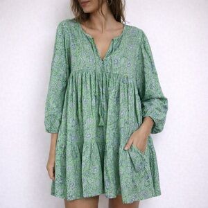 Clara The Label Green Floral Prairie Mini Dress Large NWT